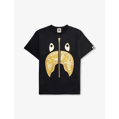 A Bathing Ape Boys Black X Yellow Kids Camo Shark Short-sleeve Cotton-jersey T-shirt 10-13 Years