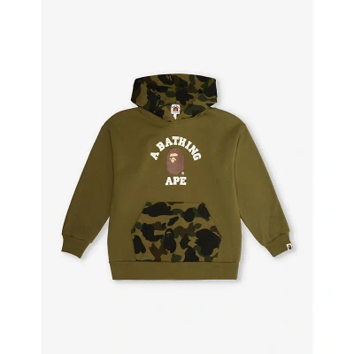 A Bathing Ape Boys Green Kids Camo College Graphic-print Cotton-jersey Hoody 10-13 Years