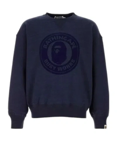 A Bathing Ape Busy Works Crewneck Sweater In Blue
