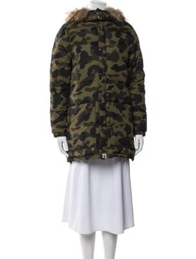 Pre-owned A Bathing Ape Camo Animal Print Down Coat In Green