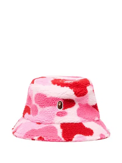 A Bathing Ape Camo Boa Fleece Bucket Hat In Pink