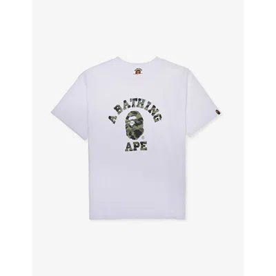 A Bathing Ape Boys White X Green Kids Camo College Graphic-print Cotton-jersey T-shirt 2-9 Years