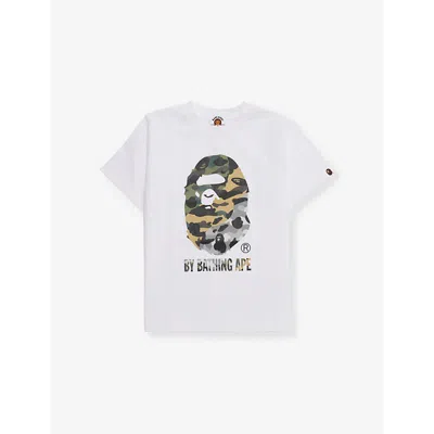 A Bathing Ape Kids' White Camo Crazy Graphic-print College Cotton-jersey T-shirt 2-9