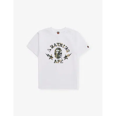 A Bathing Ape Kids' White Camo Crazy Graphic-print College T-shirt 2-9