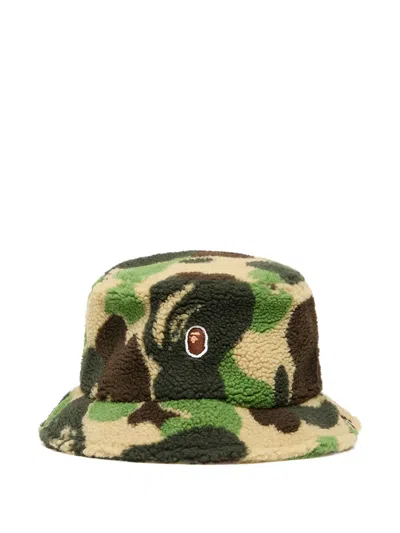 A Bathing Ape Camo Fleece Bucket Hat In Green