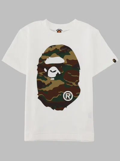 A Bathing Ape Camo Graphic Pullover Sweatshirt For Kids In White