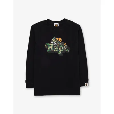 A Bathing Ape Kids' Camo Milo Shark Graphic-print Cotton Top 2-9 Years Bkxg In Black