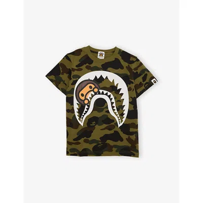 A Bathing Ape Kids' Camo Milo Shark Graphic-print Cotton T-shirt 2-9 Years Green