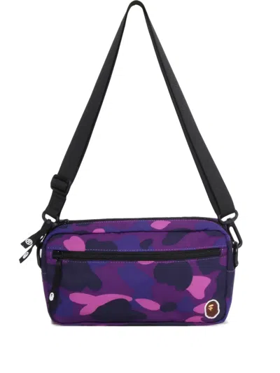 A Bathing Ape Camo-pattern Messenger Bag In Purple