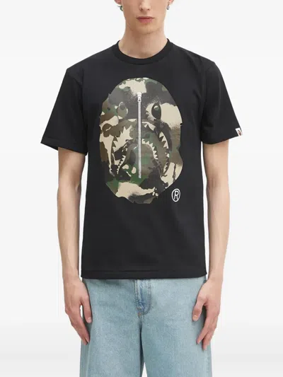 A Bathing Ape Camo-print Ape-head T-shirt In Black