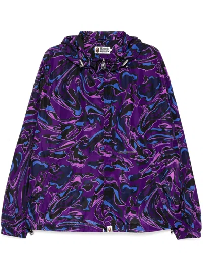 A Bathing Ape Marbling Camo Logo Hooded Jeack In Purple