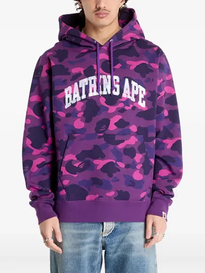 A Bathing Ape Camo-print Logo Hoodie In Purple