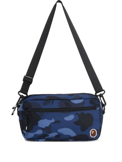 A Bathing Ape Camo-print Messenger Bag In Blue