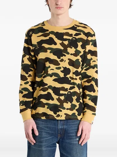 A Bathing Ape Camo-print T-shirt In Yellow