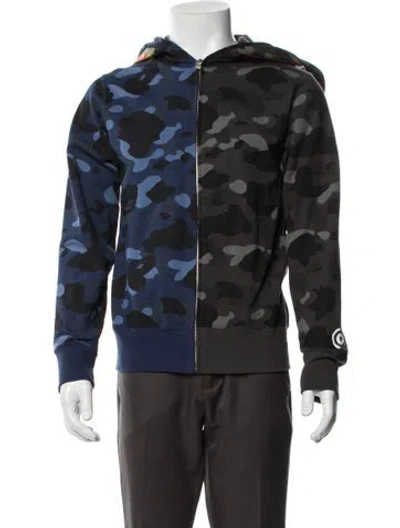 Pre-owned A Bathing Ape Camo Separate Shark Full Zip Camouflage Print Hoodie In Blue