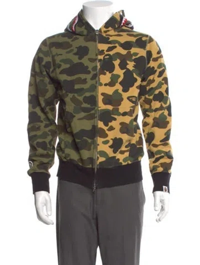 Pre-owned A Bathing Ape Camo Shark Full Zip Printed Hoodie In Green