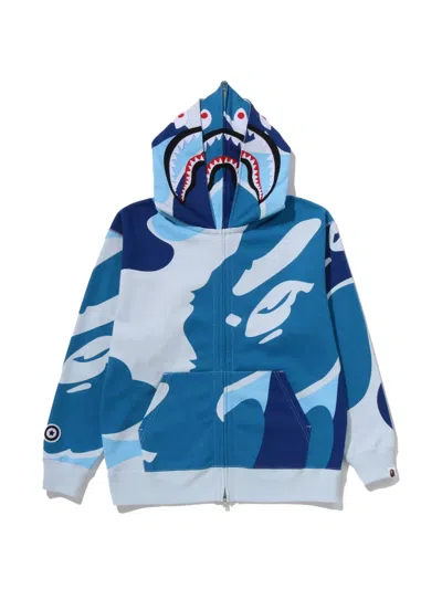 A Bathing Ape Camo Shark Hoodie In Blue