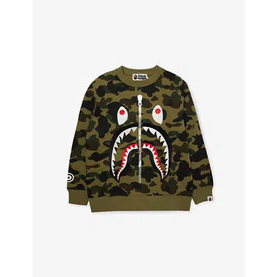 A Bathing Ape Kids' Camo Shark-print Cotton-jersey Sweatshirt 10-13 Years Green