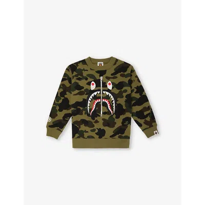 A Bathing Ape Kids' Camo Shark-print Cotton-jersey Sweatshirt 2-9 Years Green