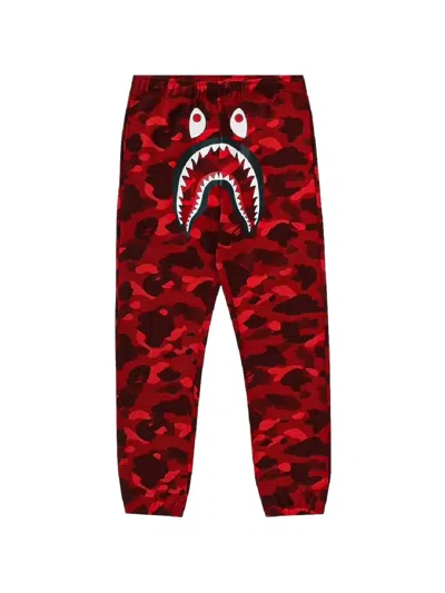 A Bathing Ape Camo Shark Track Pants In Red