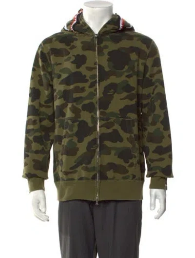 Pre-owned A Bathing Ape Camo Shark Zip Up Camouflage Print Hoodie In Green