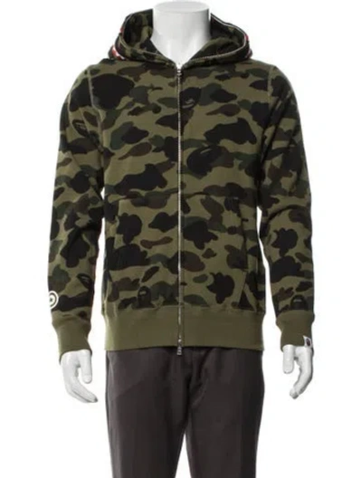 Pre-owned A Bathing Ape Camo Shark Zip Up Camouflage Print Hoodie W/ Tags In Green