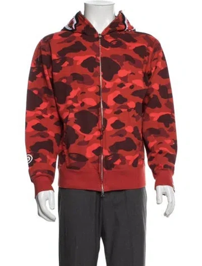 Pre-owned A Bathing Ape Camo Shark Zip Up Printed Hoodie In Red
