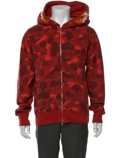 Pre-owned A Bathing Ape Camo Shark Zip Up Printed Hoodie In Red