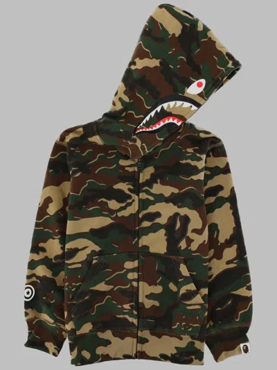 A Bathing Ape Camo Shark Zip-up Mini Sweatshirt (kids) In Green