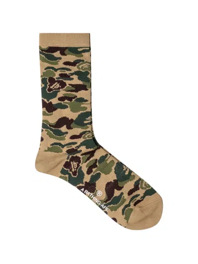 A Bathing Ape Camo-print Socks In Brown