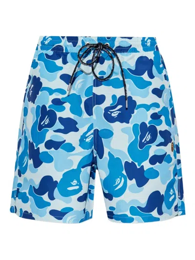 A Bathing Ape Camouflage-pattern Drawstring Shorts In Blue