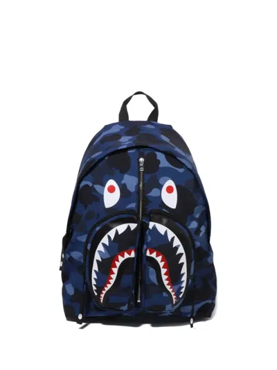 A Bathing Ape Camouflage-pattern Shark Backpack In Blue