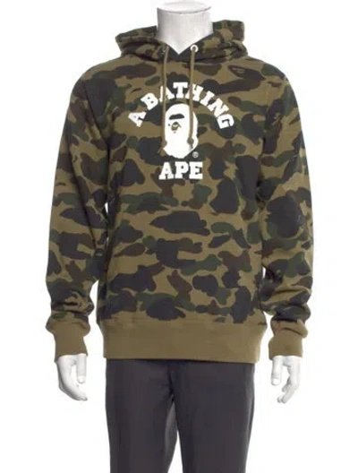 Pre-owned A Bathing Ape Camouflage Print Crew Neck Hoodie In Green