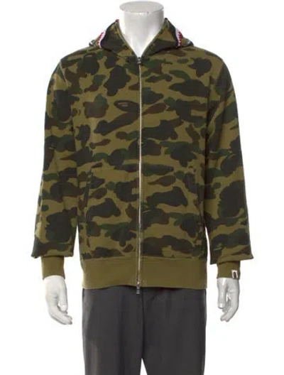 Pre-owned A Bathing Ape Camouflage Print Crew Neck Hoodie In Green