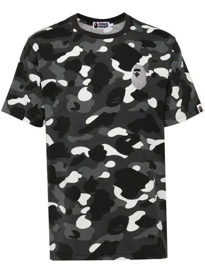 A Bathing Ape Camouflage-print Logo-embroidered T-shirt In Grey