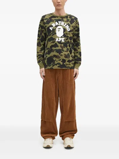 A Bathing Ape Camouflage-print Logo Long-sleeve T-shirt In Green