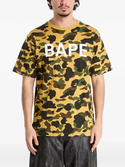 A Bathing Ape Camouflage Rhinestone T-shirt In Yellow
