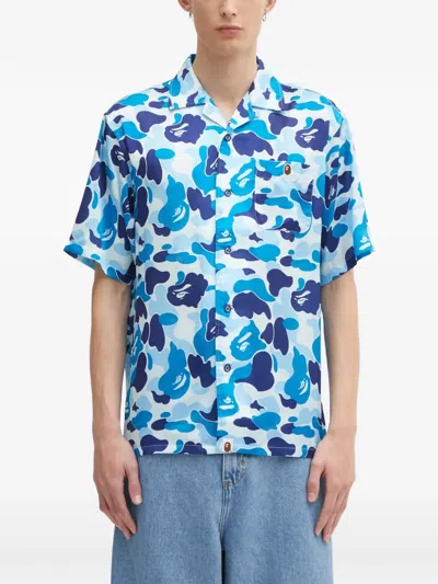 A Bathing Ape Camouflage Short-sleeve Shirt In Blue