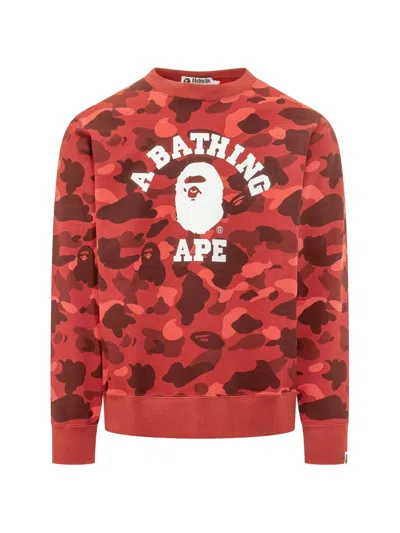 A Bathing Ape Camouflage-print Logo-print Sweater In Red