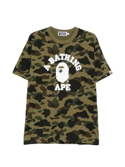 A Bathing Ape Camouflage-print Logo-print T-shirt In Green