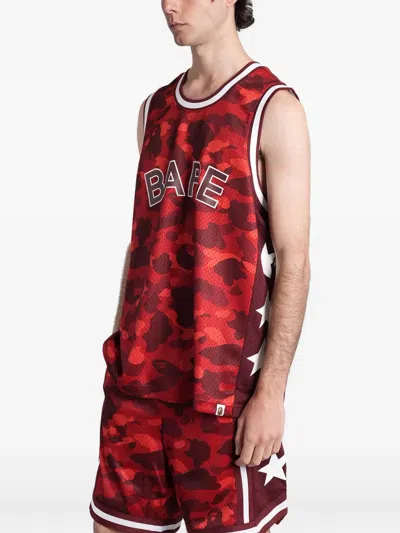 A Bathing Ape Camouflage-print Mesh Tank Top In Brown
