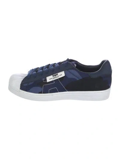 Pre-owned A Bathing Ape Canvas Colorblock Pattern Sneakers In Blue