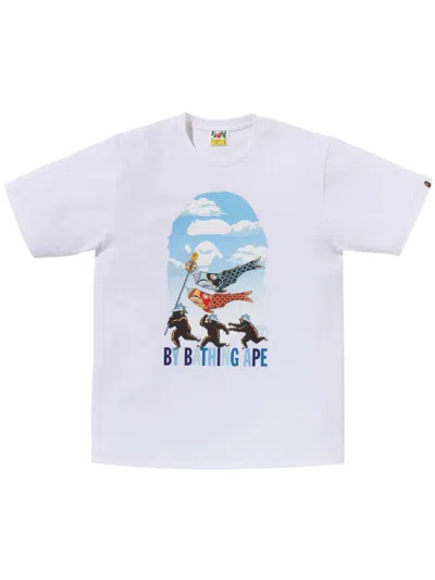 A Bathing Ape Carp Streamer Cotton T-shirt In White
