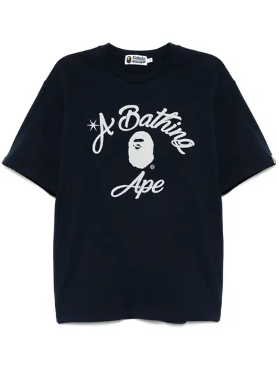 A Bathing Ape Chain Stitch College T-shirt In Blau