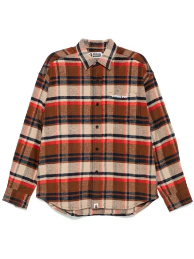 A Bathing Ape Check Flannel Shirt In Burgundy