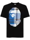 A Bathing Ape Checked Big-ape Head T-shirt In Black