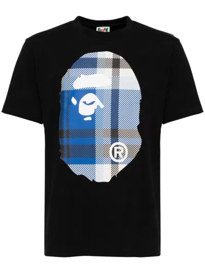 A Bathing Ape Checked Big-ape Head T-shirt In Black