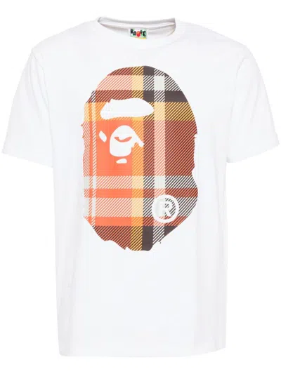 A Bathing Ape Checked Big-ape Head T-shirt In White
