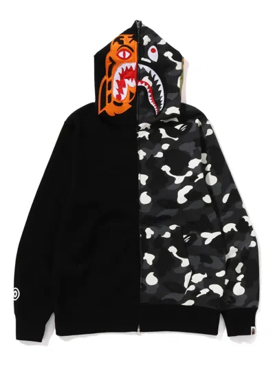 A Bathing Ape City Camo Tiger Shark Zip-up Hoodie In Black