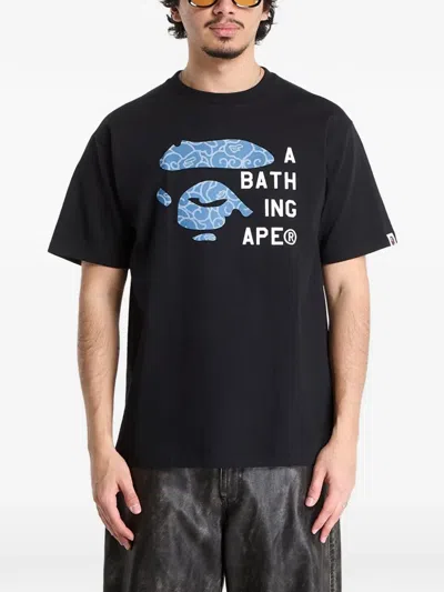 A Bathing Ape Cloud Camo Face Tag T-shirt In Black